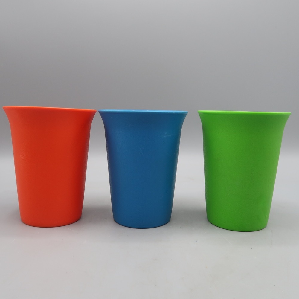 3 Tupperware Bell Tumblers Cups Kids Juice Milk Primary Colors #109 Vintage 7 oz